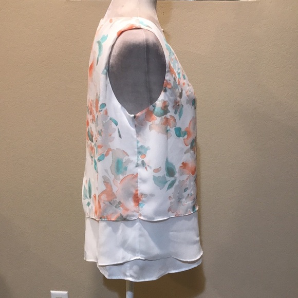 NWT Calvin Klein Water Color Asymmetric Layered Hem Sheer Sleeveless Top-M - Picture 4 of 8